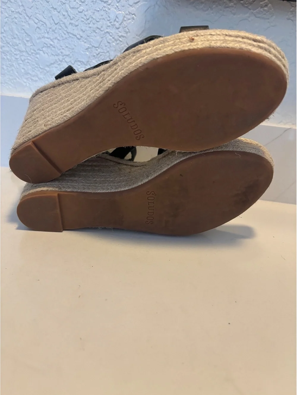 Soludos Charlotte Black Leather Wedge Espadrille Sandal